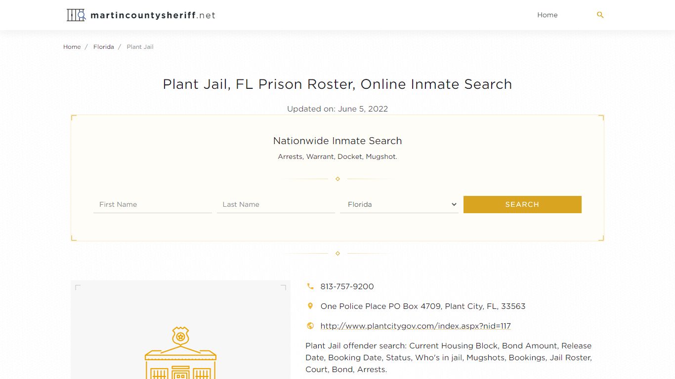 Plant Jail, FL Prison Roster, Online Inmate Search - Martin County Sheriff